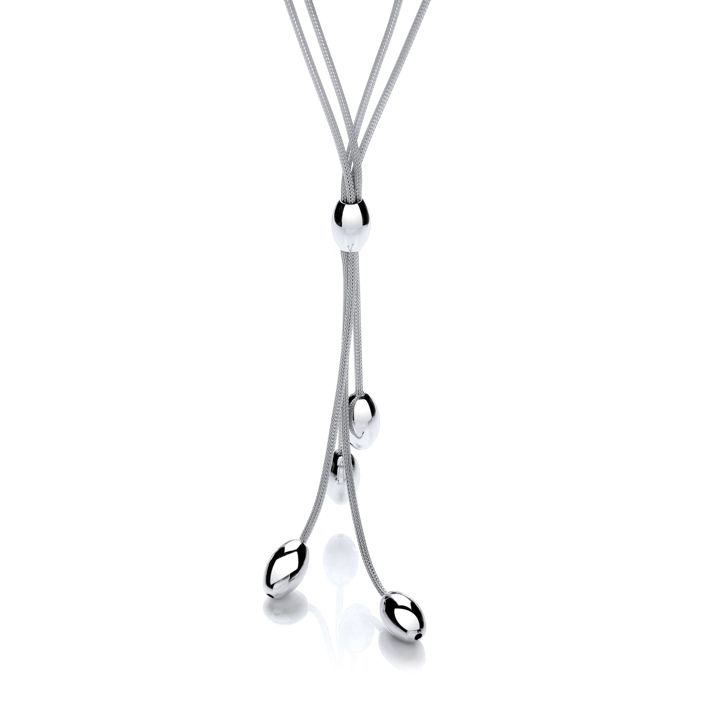 Elegant two-row mesh oval necklace with silver beads, offering understated elegance and sparkle, perfect for layering or wearing solo.