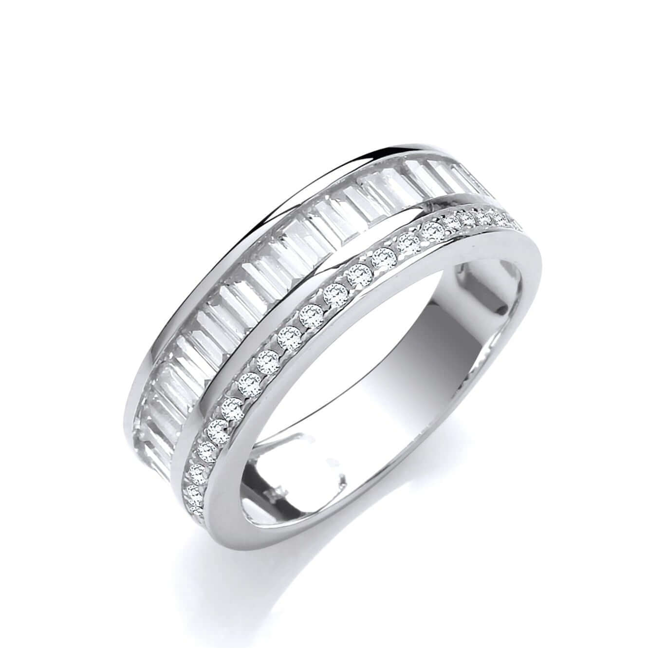 Silver CZ Eternity Ring in sterling silver with cubic zirconia stones, showcasing elegance and timeless beauty.