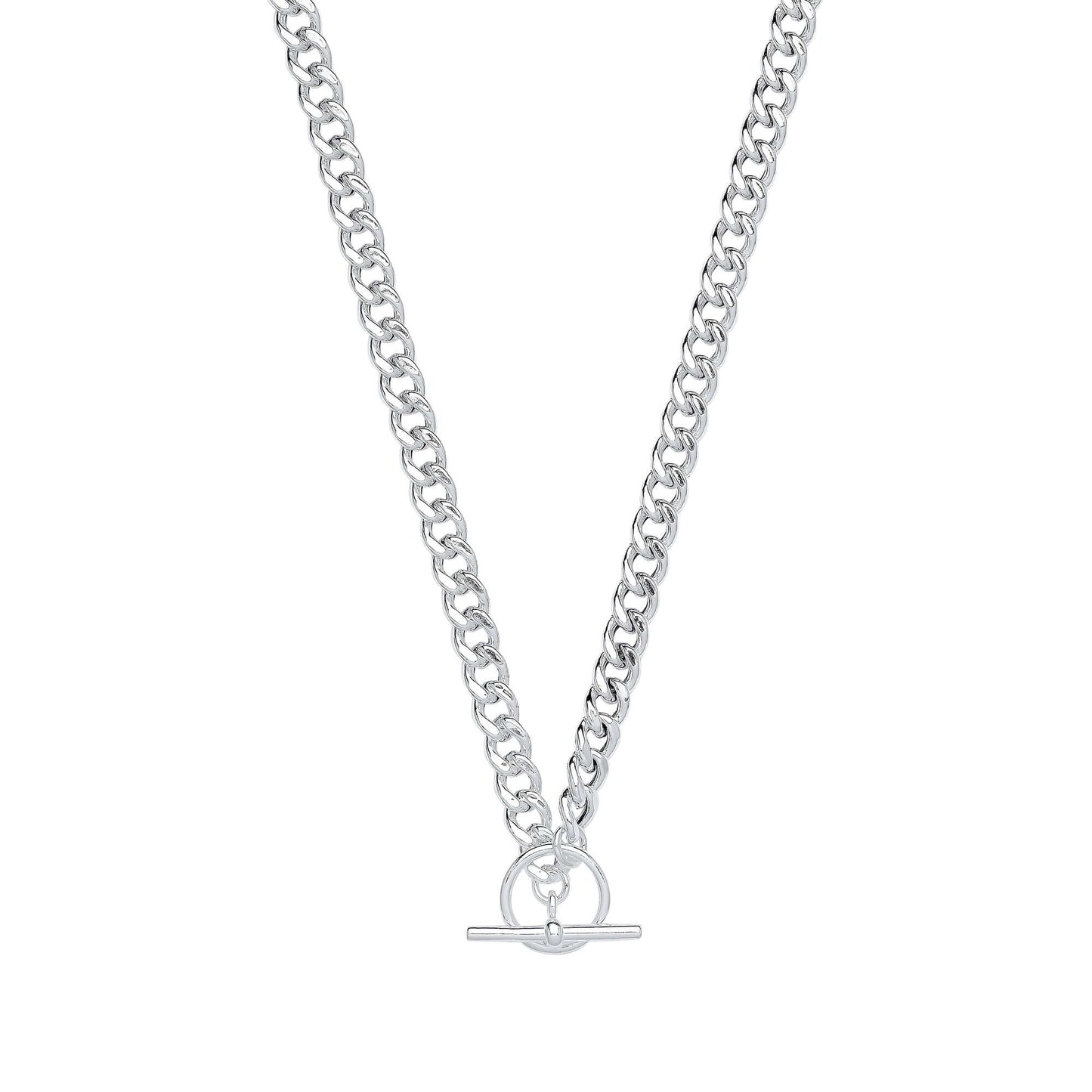 Silver T-Bar 18" Curb Chain Necklace, chunky 14.5g solid silver design, elegant jewelry piece.