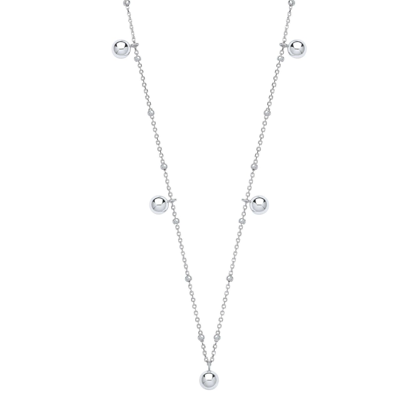 Silver Ball Necklace made from sterling silver, featuring 16-inch chain with ball accents, elegant piece for any occasion.