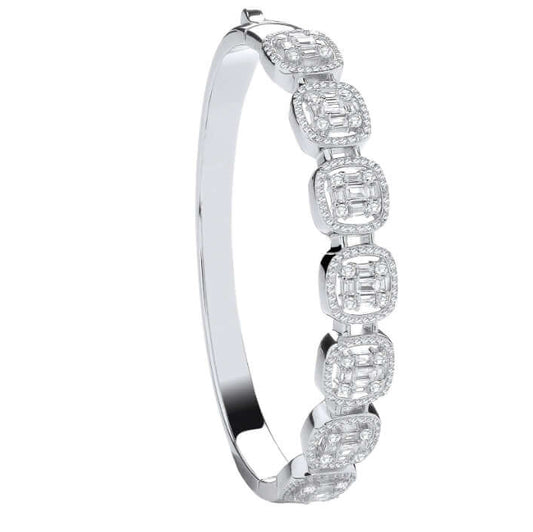 Solid Silver Cubic Zirconia Bangle