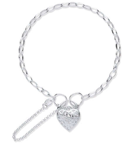 Silver Padlock Charm Open Link Bracelet