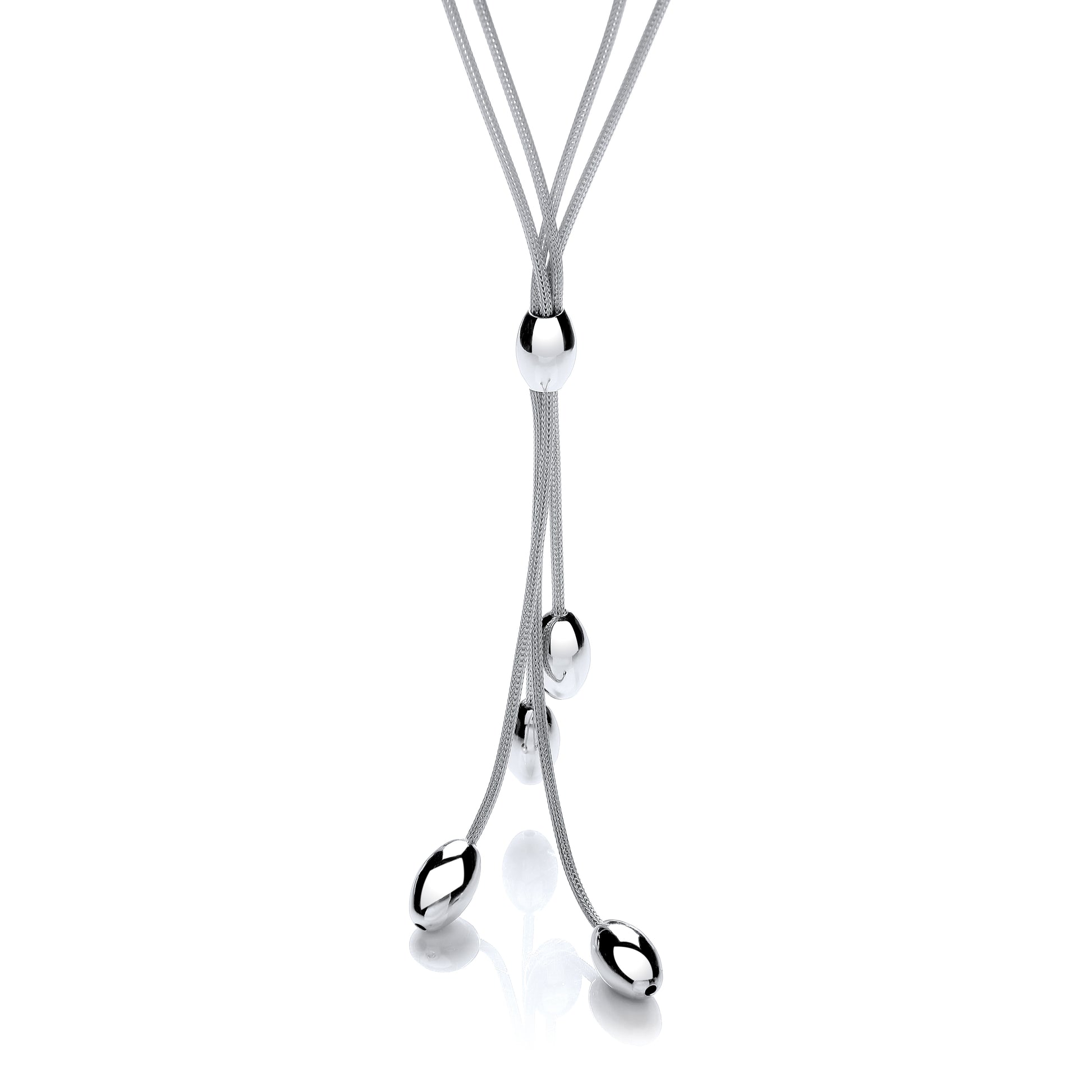 Elegant two-row mesh oval necklace with silver beads, offering understated elegance and sparkle, perfect for layering or wearing solo.