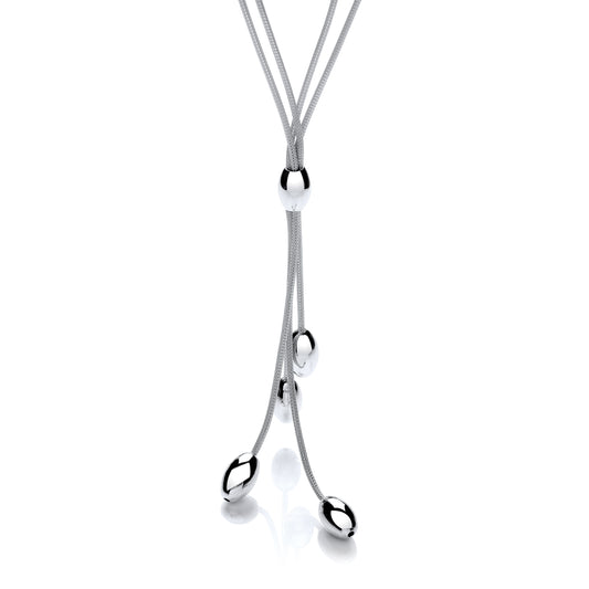 Elegant two-row mesh oval necklace with silver beads, offering understated elegance and sparkle, perfect for layering or wearing solo.