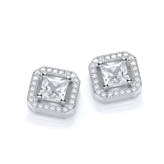 Princess Cut Cz Stud earrings with micro pavé detailing for sparkle and brilliance, perfect for adding glamour and elegance to any outfit.