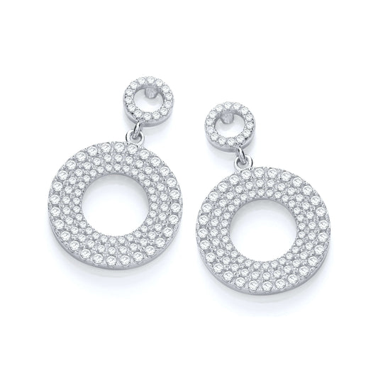 Elegant Circles Cz Earrings with sparkling cubic zirconia pave set in silver.