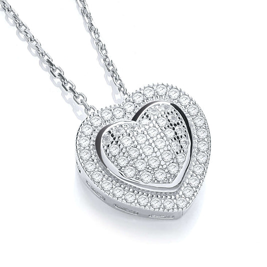 Silver Cz Heart Pendant & Chain with sterling silver and cubic zirconia stones in a halo design, featuring an 18-inch chain.