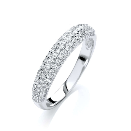 Domed Cz Silver Ring with cubic zirconia stones pave set on a domed surface. Elegant and sparkling silver jewelry.
