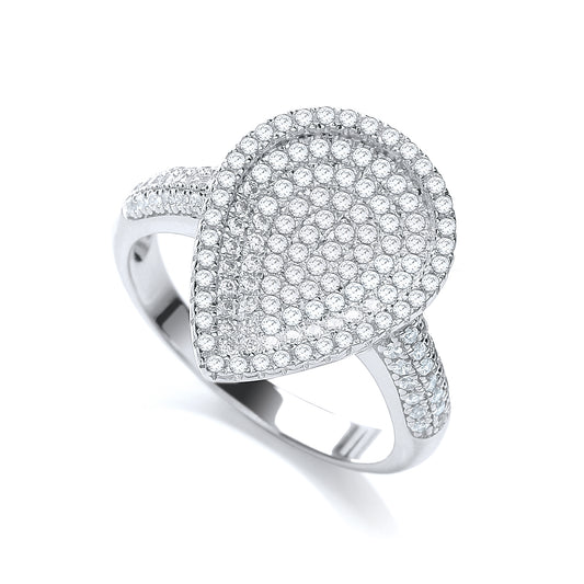 Micro Pave' Pear Shape Silver CZ Ring