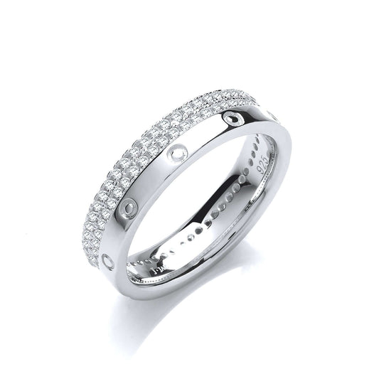 Silver Eternity Ring made of sterling silver with cubic zirconia stones, showcasing elegant and timeless design.
