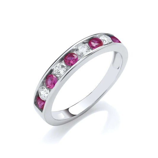 Ruby Colour Eternity Ring with cubic zirconia stones in channel set design from Mr Bojangles, perfect for jewellery collection.