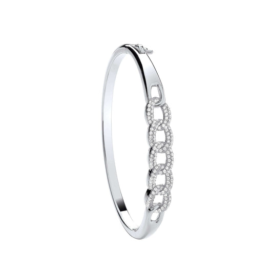 Silver Curb Link Style CZ Bangle