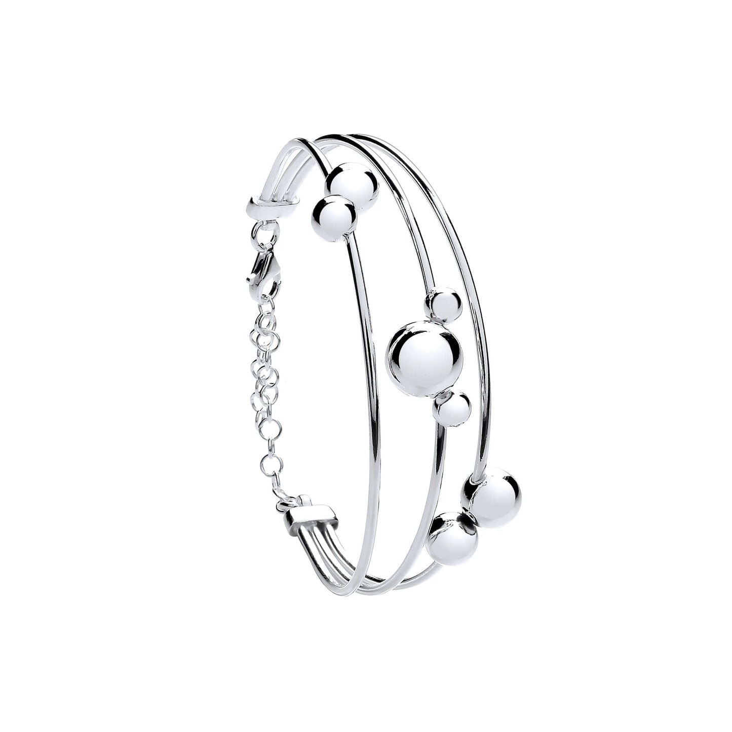 Silver Tube & Ball Bracelet with Safety Chain