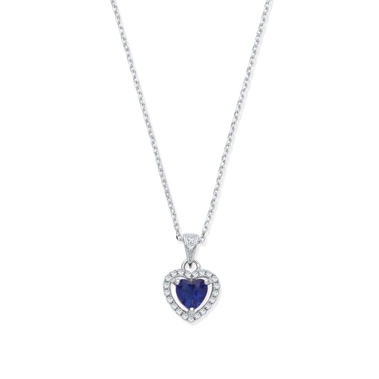 Silver blue stone heart necklace