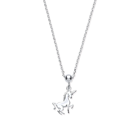 Silver Unicorn Pendant & Chain on 17 inch sterling silver necklace, featuring a detailed unicorn design.