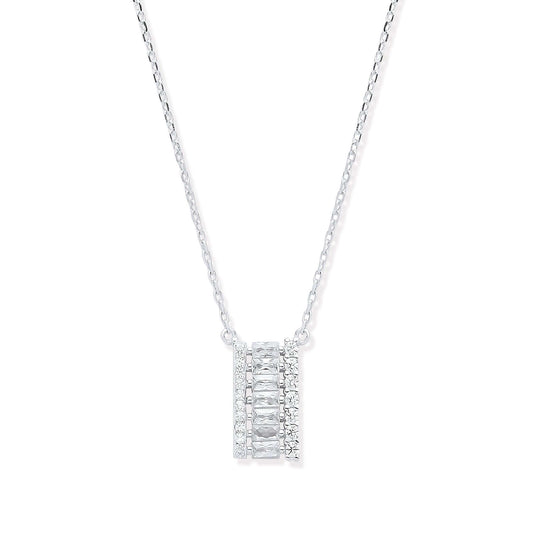 Silver Asymmetric CZ Pendant Necklace with cubic zirconia stones on sterling silver chain, 16 inch, pendant size 12.2mm x 7.2mm x 2.2mm