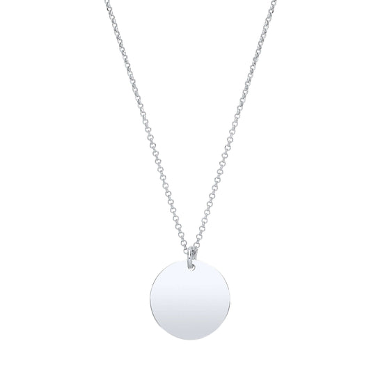 Silver Plain Round Pendant Chain with solid silver round pendant on a 16 inch chain, pendant diameter 19mm, elegant jewelry piece.