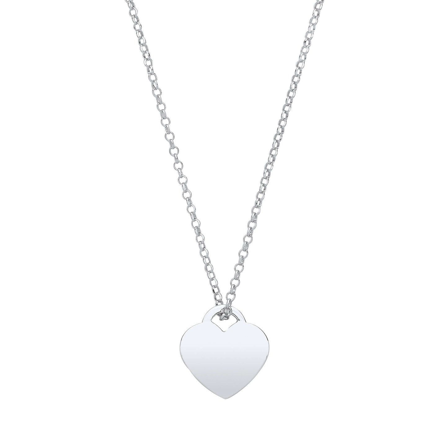 Silver Plain Heart Pendant Chain on 16-inch silver necklace, elegant and simple heart-shaped charm for a classic look.