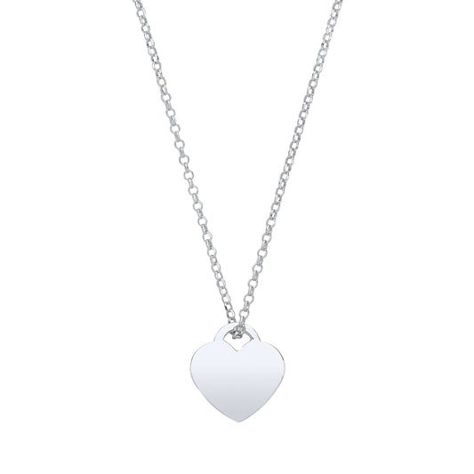 Silver Plain Heart Pendant Chain on 16-inch silver necklace, elegant and simple heart-shaped charm for a classic look.