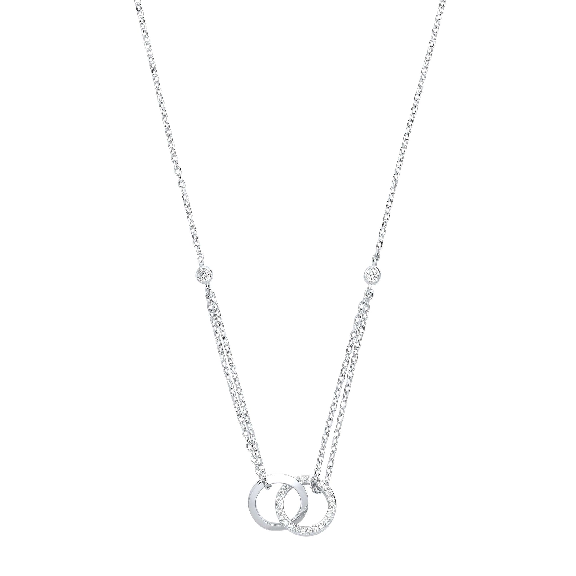 Silver Circles of Life Necklace with cubic zirconia stones on a 16 inch chain, elegant and shimmering.