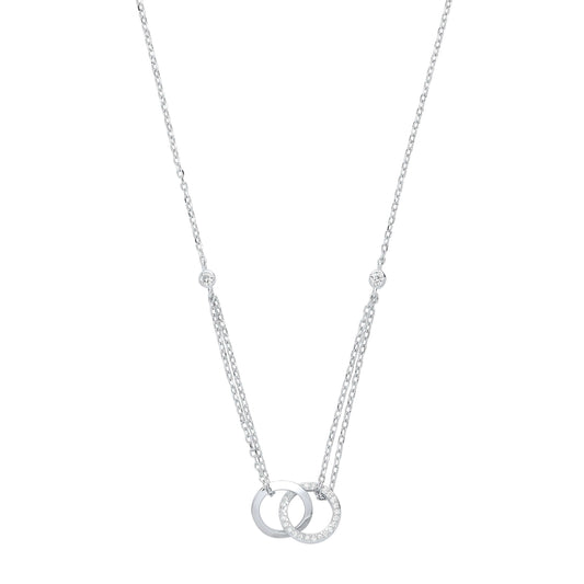 Silver Circles of Life Necklace with cubic zirconia stones on a 16 inch chain, elegant and shimmering.