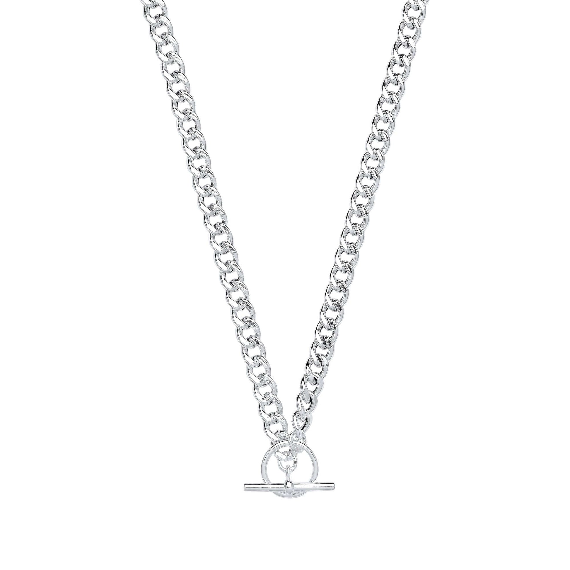 Silver T-Bar 18" Curb Chain Necklace, chunky 14.5g solid silver design, elegant jewelry piece.