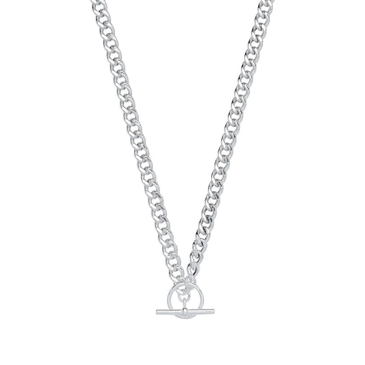 Silver T-Bar 18" Curb Chain Necklace, chunky 14.5g solid silver design, elegant jewelry piece.