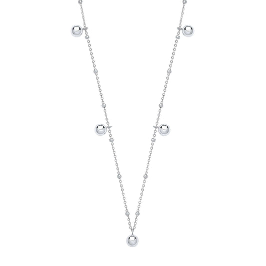 Silver Ball Necklace made from sterling silver, featuring 16-inch chain with ball accents, elegant piece for any occasion.