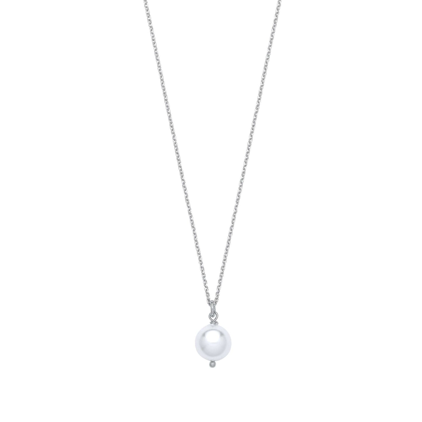 Silver Pearl Necklace with 10mm pendant on 18 inch sterling silver chain