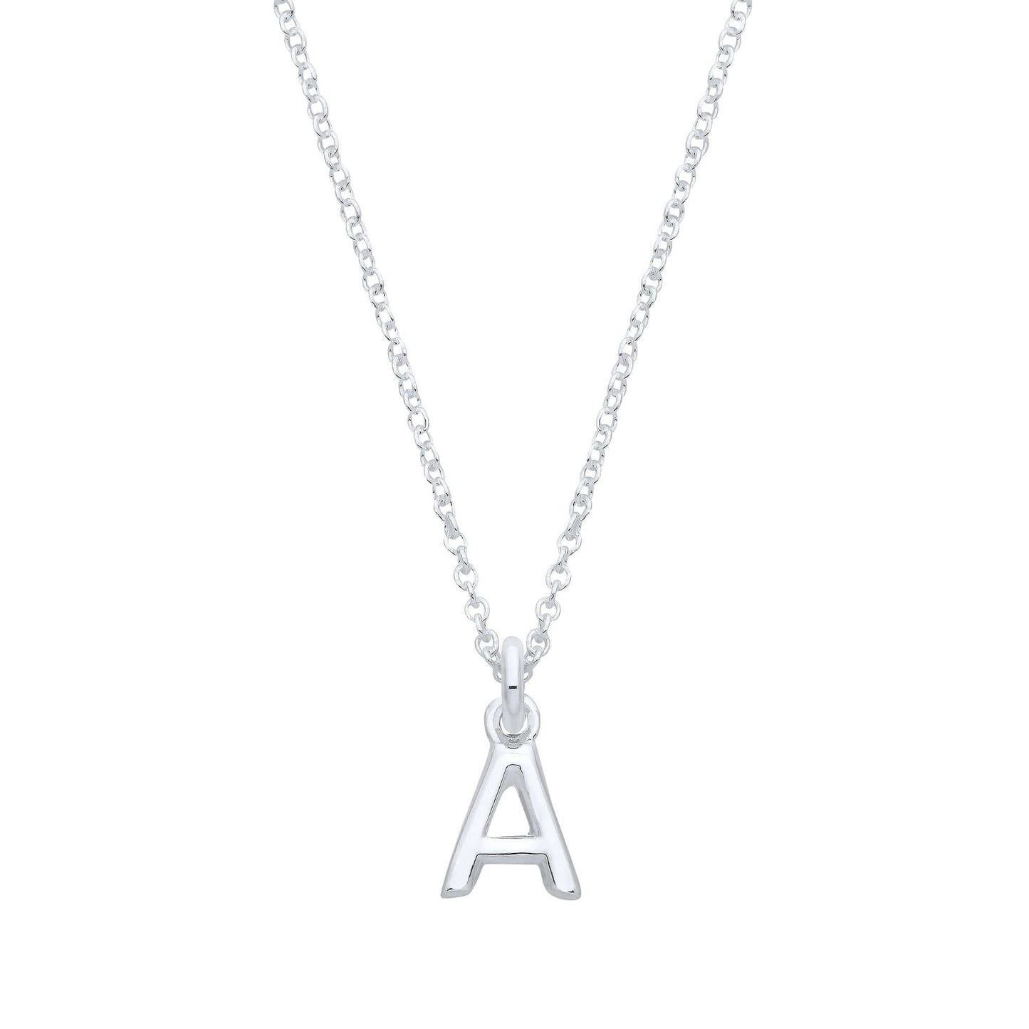 Silver Plain Initial Pendant featuring letter A on a 16-inch sterling silver chain