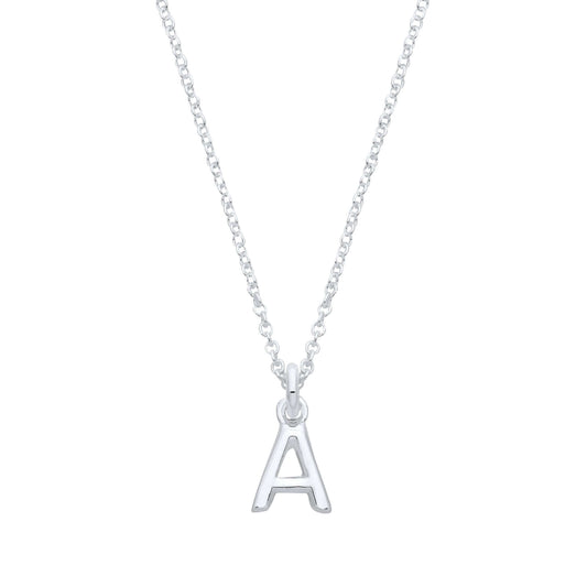 Silver Plain Initial Pendant featuring letter A on a 16-inch sterling silver chain