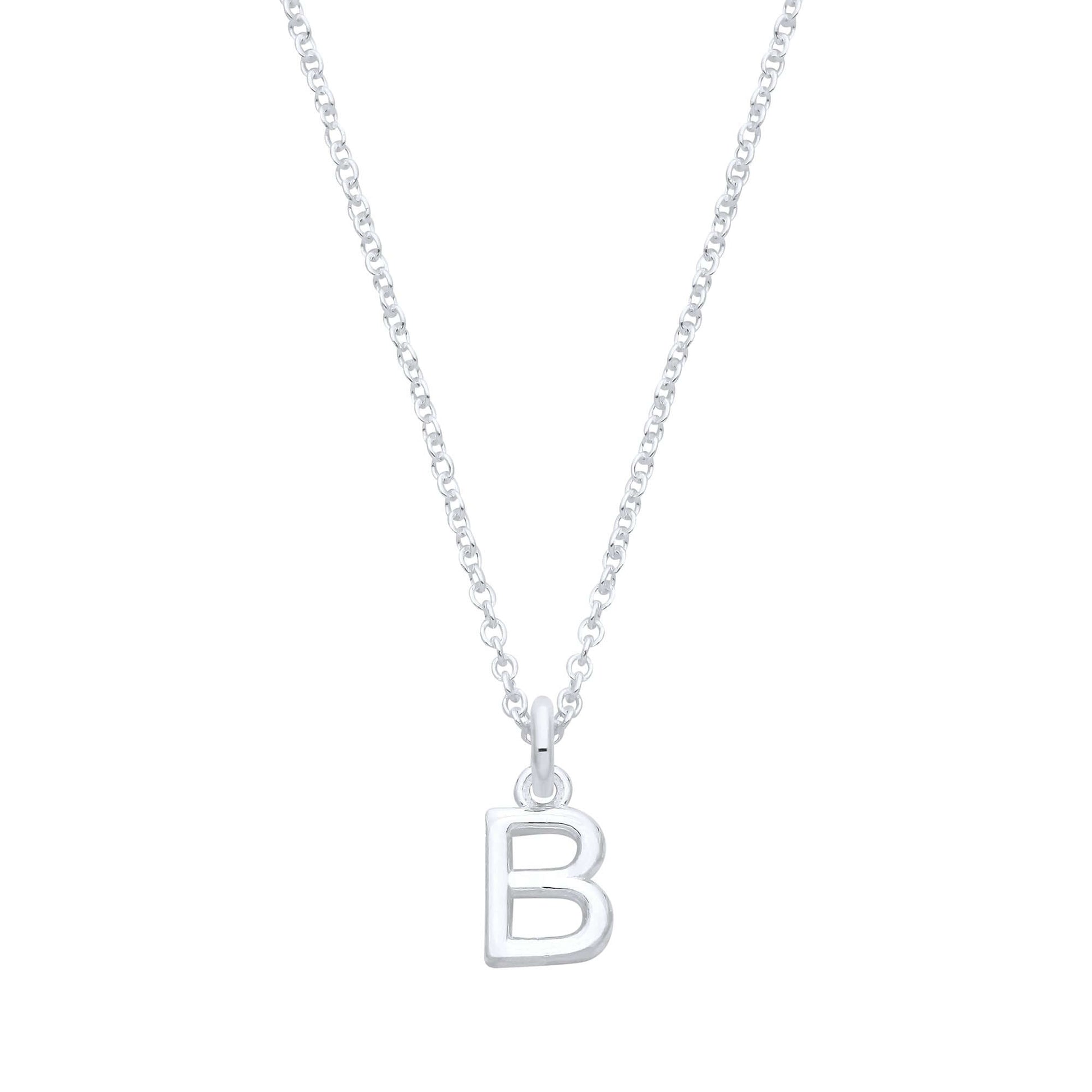Silver Plain Initial Pendant featuring letter B on a sterling silver chain, 9.5mm x 5mm, perfect for personalized jewelry gifts.