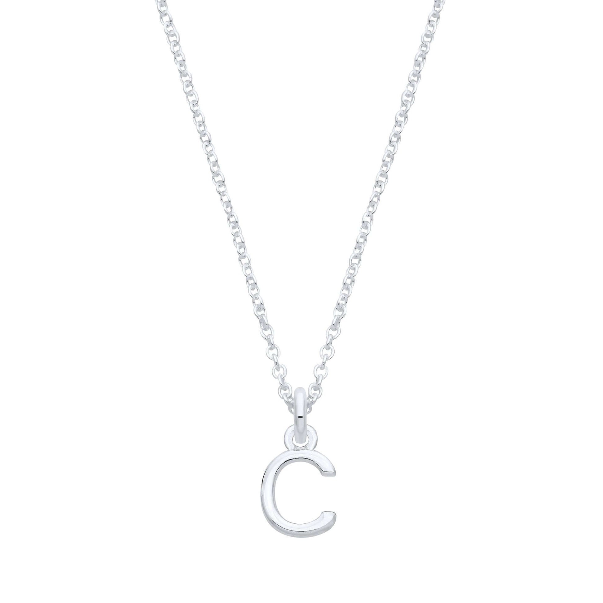 Silver Plain Initial Pendant featuring a sterling silver 'C' pendant on a 16-inch chain.