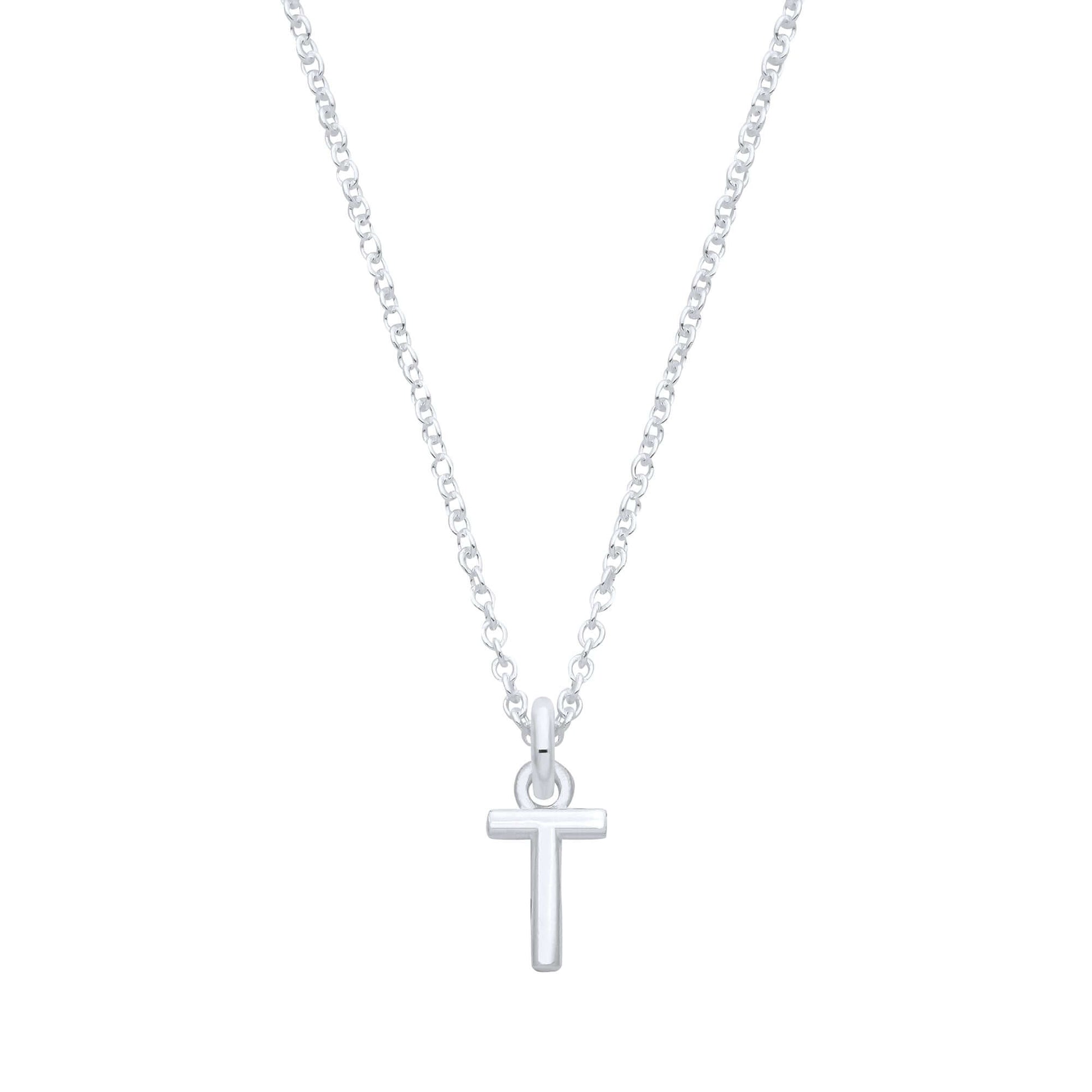 Silver Plain Initial Pendant with a sterling silver chain featuring the letter T, perfect for personalization.