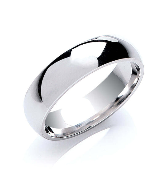 Silver 5mm Court Shape Plain Band in sterling silver, showcasing its smooth and shiny finish, perfect for a classic and elegant look.