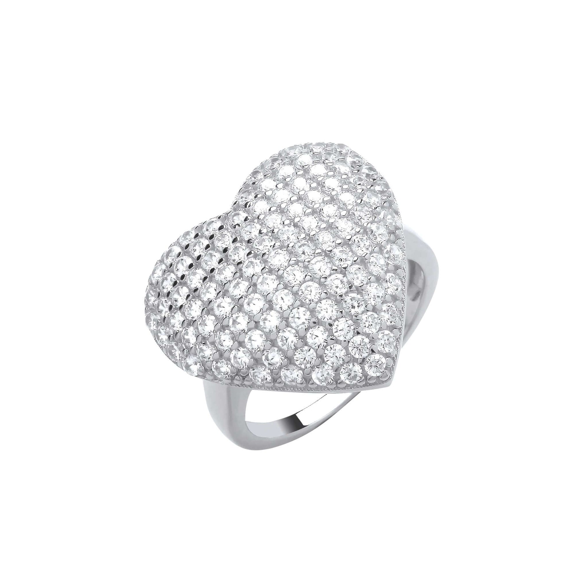 Silver Convex Heart Ring set with cubic zirconia stones in a heart-shaped design, ideal for elegant and stylish jewelry lovers.
