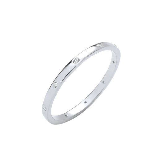 Silver 2mm Court Band with cubic zirconia stones, elegant wedding ring design.