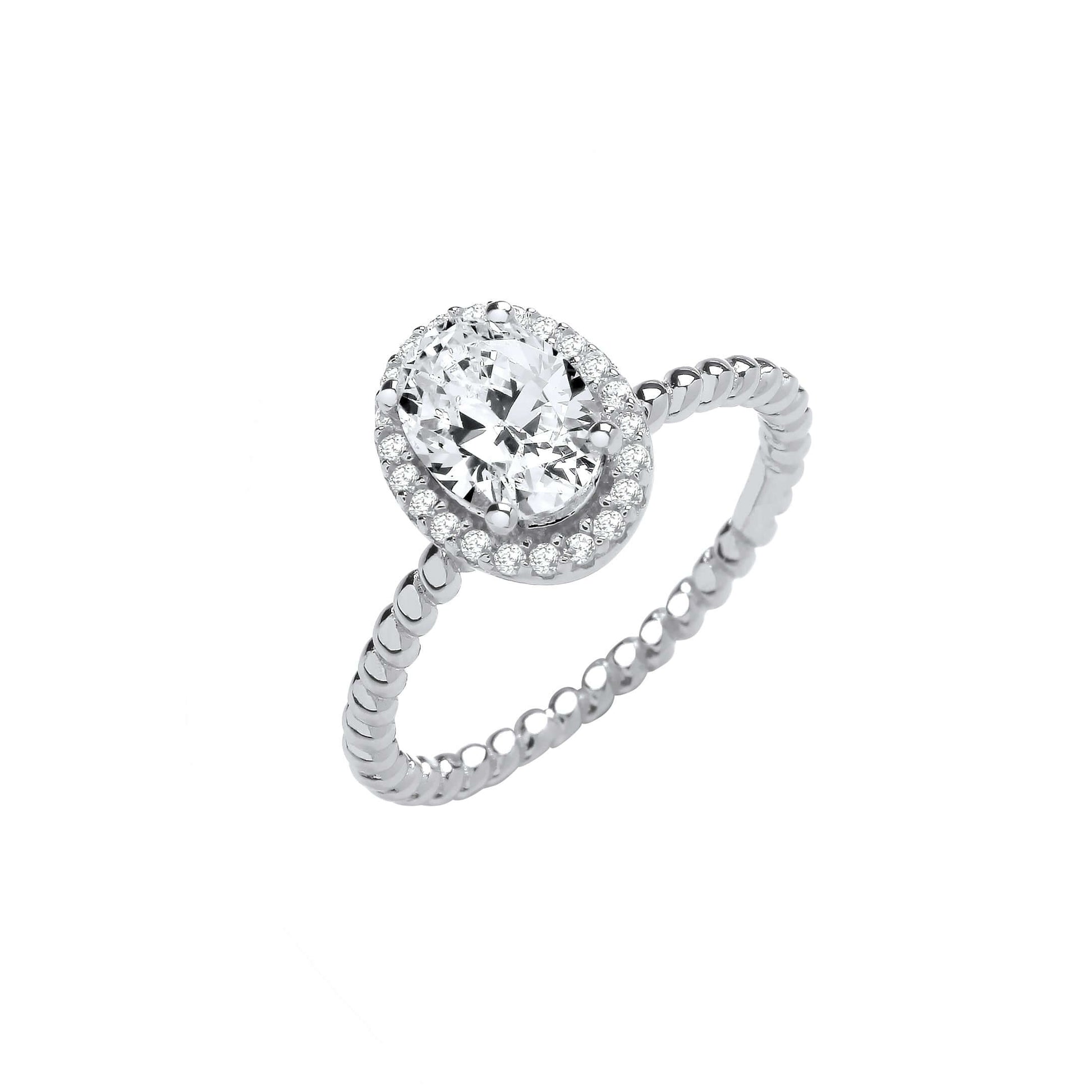 Silver Oval CZ Ring with oval cubic zirconia and brilliant cut stones set in sterling silver band