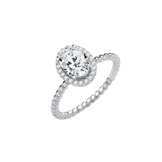 Silver Oval CZ Ring with oval cubic zirconia and brilliant cut stones set in sterling silver band