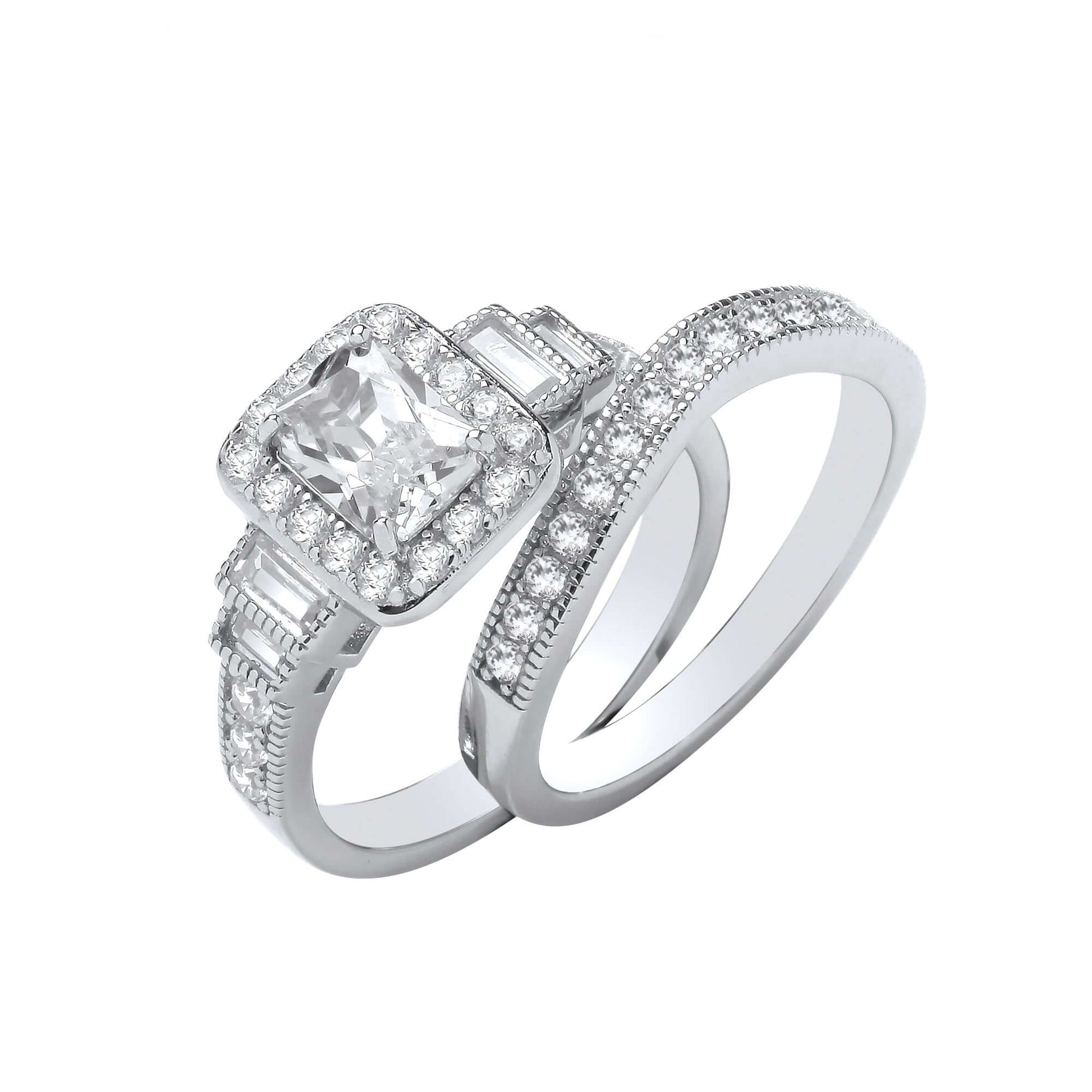 Silver Square Cut Centre Bridal Set with cubic zirconia stone in a stunning silver design.