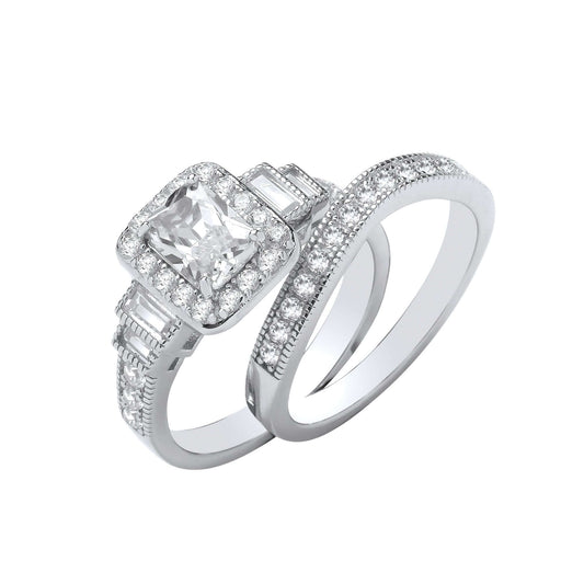 Silver Square Cut Centre Bridal Set with cubic zirconia stone in a stunning silver design.