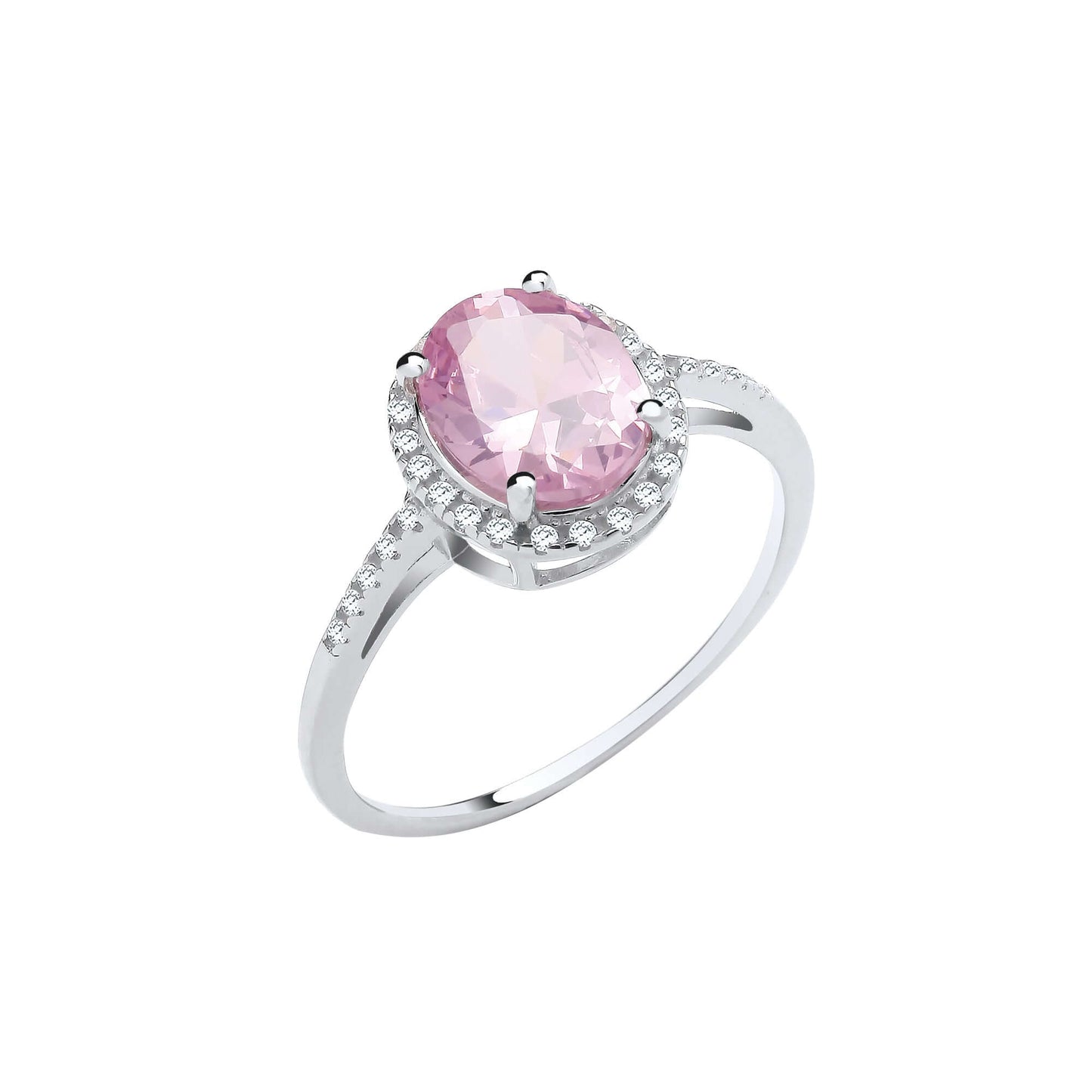 Silver Pink Cz Ring with sterling silver band and pink cubic zirconia center stone