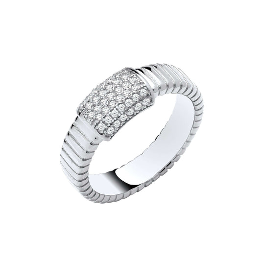 Silver Cz Ring with cubic zirconia stones and fluted shank.